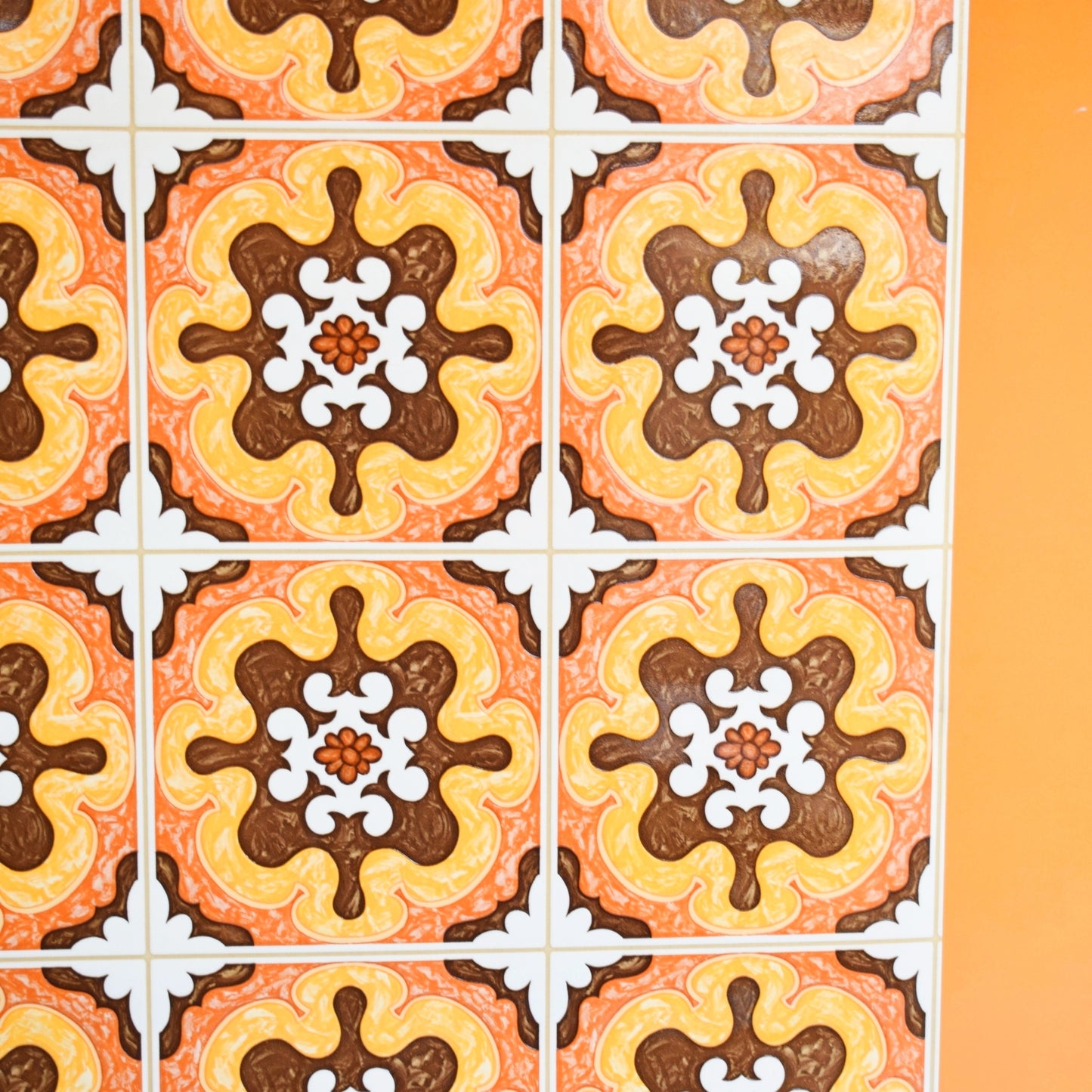 Vintage 1970s Padded / Contoured Vinyl Wallpaper- Orange