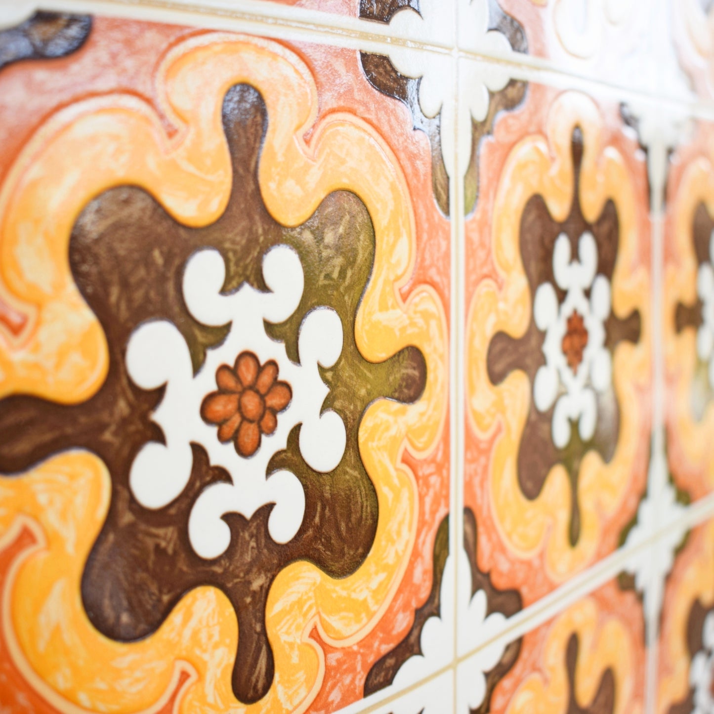 Vintage 1970s Padded / Contoured Vinyl Wallpaper- Orange