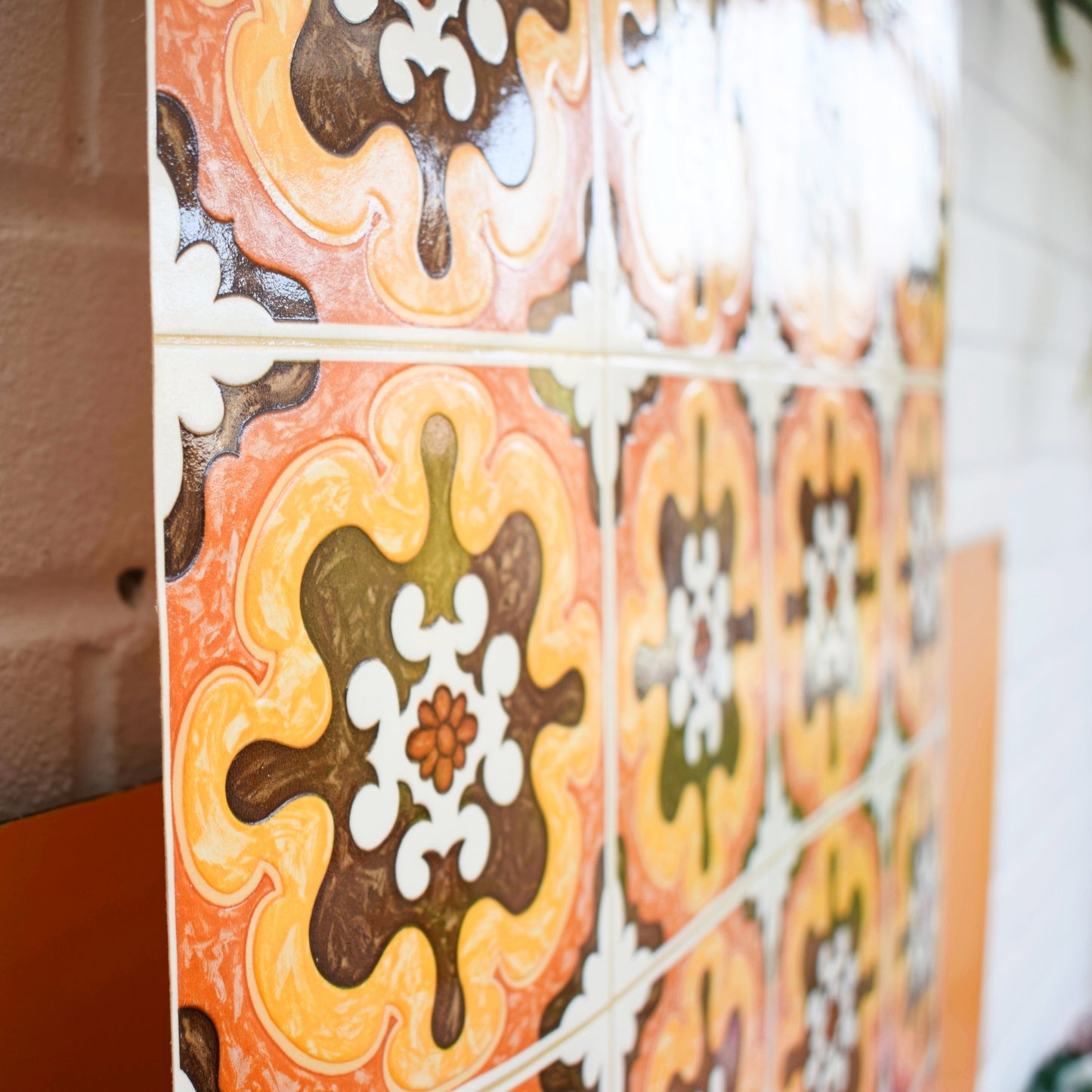 Vintage 1970s Padded / Contoured Vinyl Wallpaper- Orange