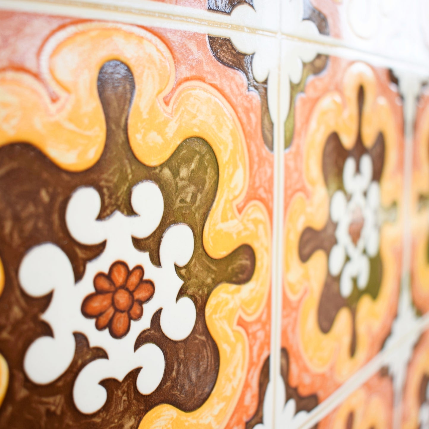 Vintage 1970s Padded / Contoured Vinyl Wallpaper- Orange