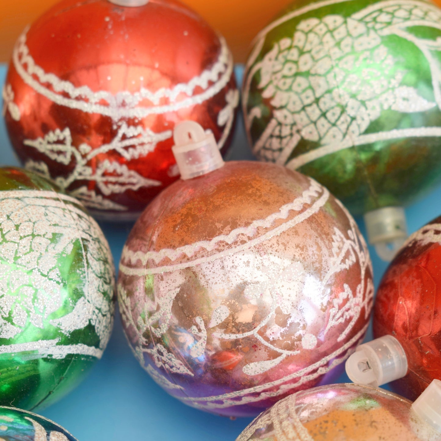 Vintage 1970s Christmas Baubles - Shatterproof Glitter x12 by Pineapple Retro