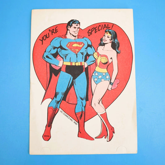 Vintage 1980s Valentines Card - Superman/ Wonder Woman