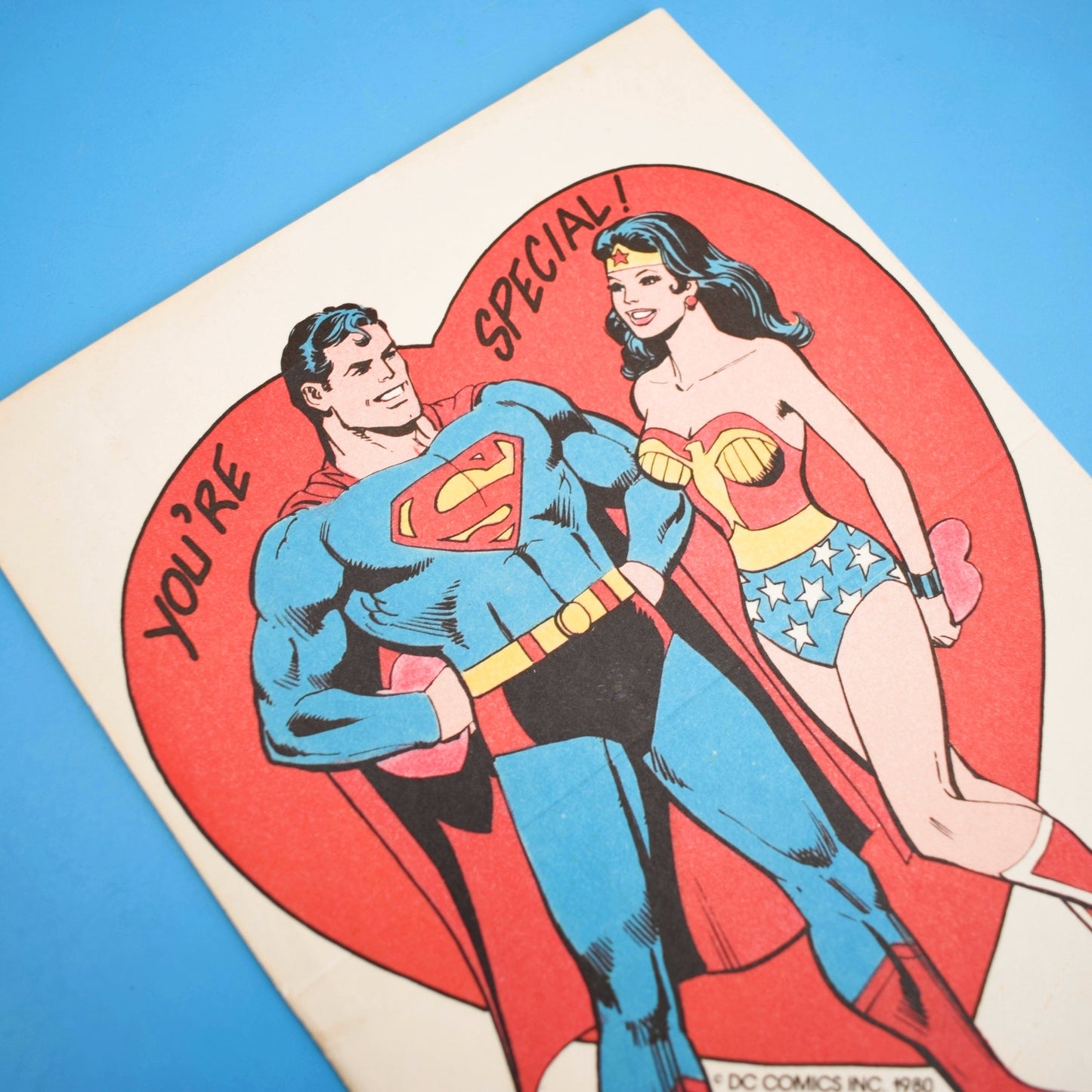 Vintage 1980s Valentines Card - Superman/ Wonder Woman