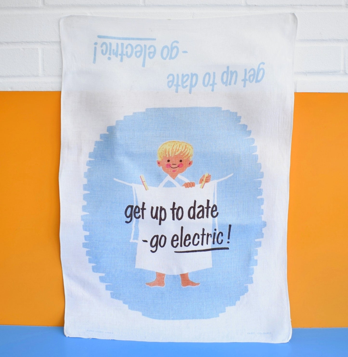 Vintage 1950s Tea Towel - Get Up To Date- Go Electric