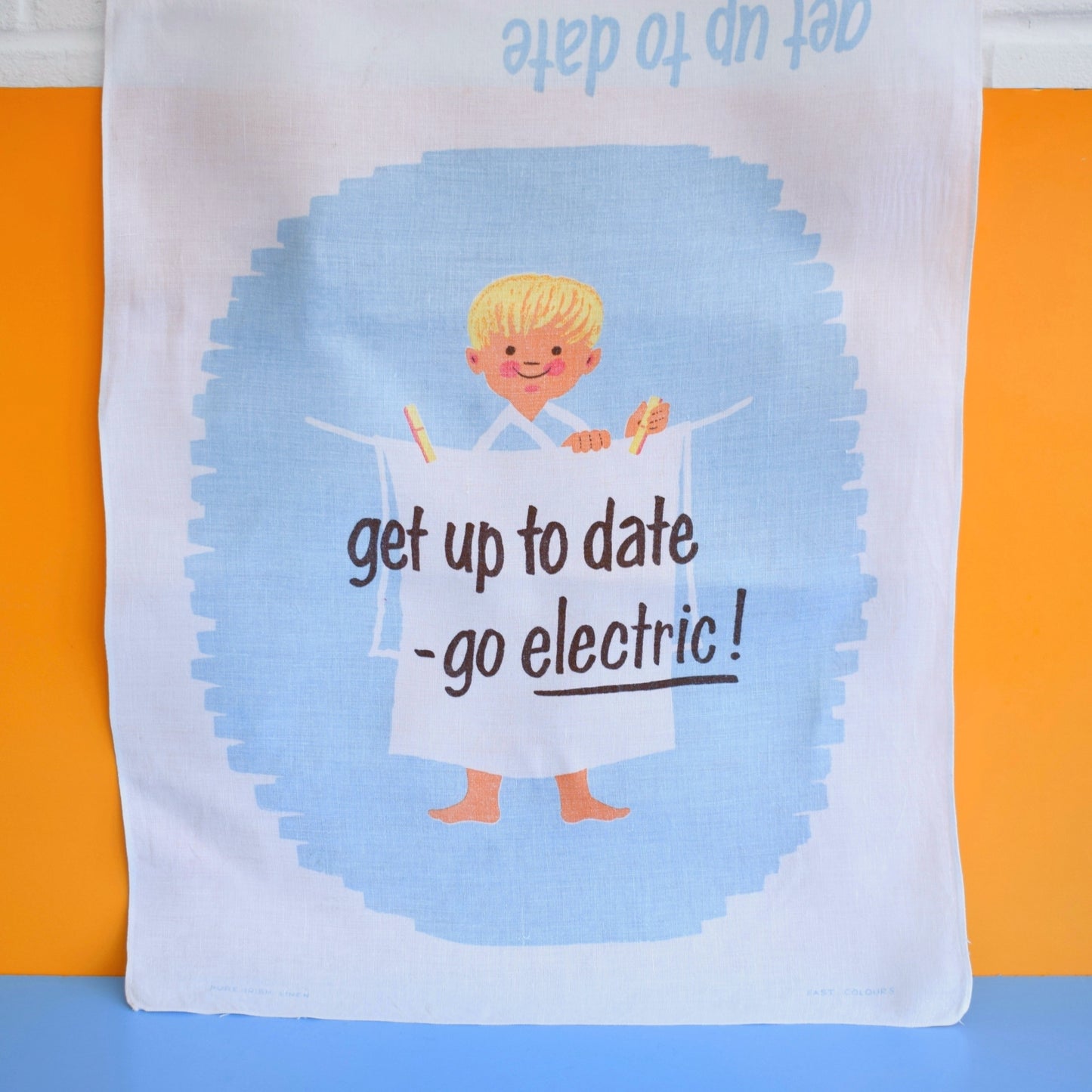 Vintage 1950s Tea Towel - Get Up To Date- Go Electric