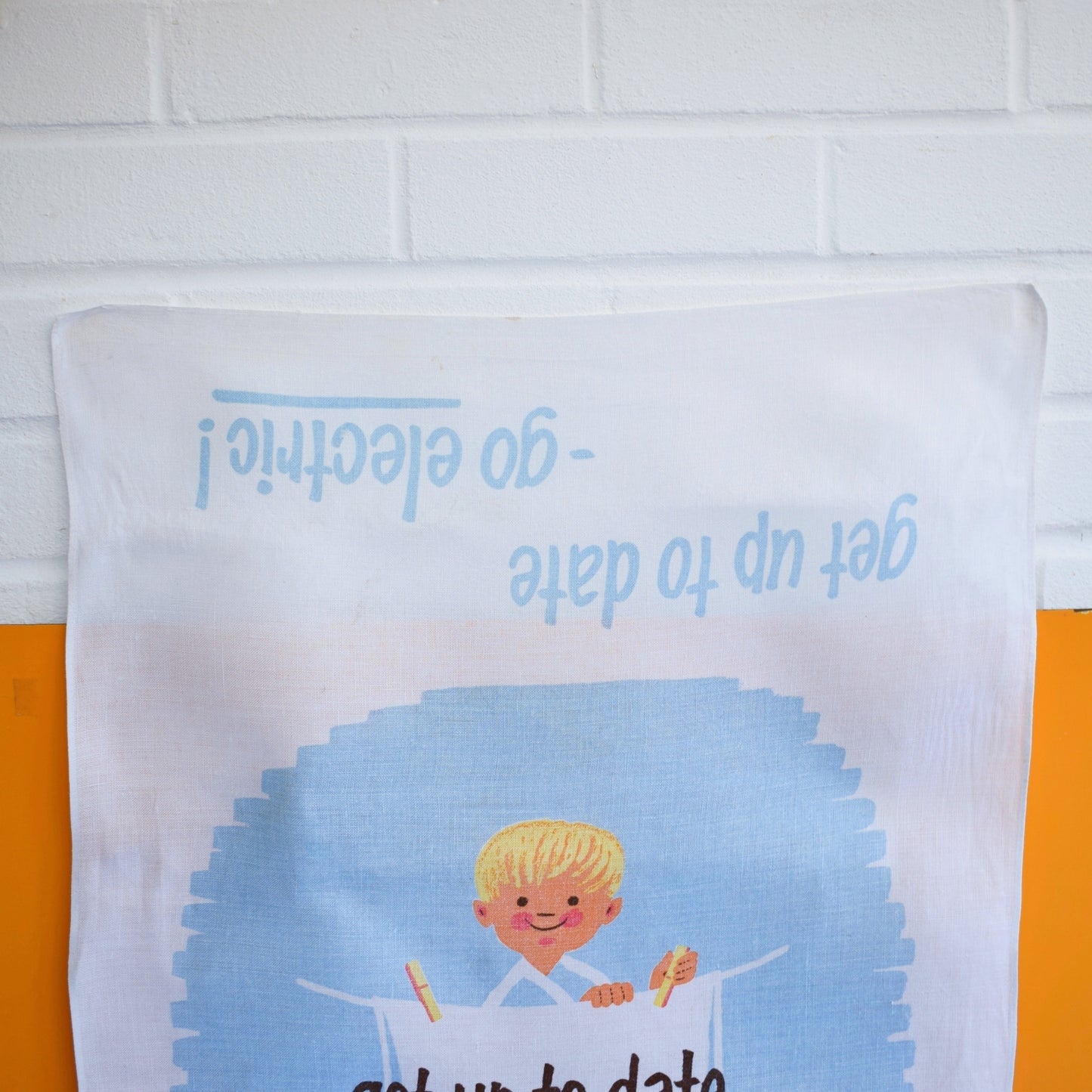 Vintage 1950s Tea Towel - Get Up To Date- Go Electric