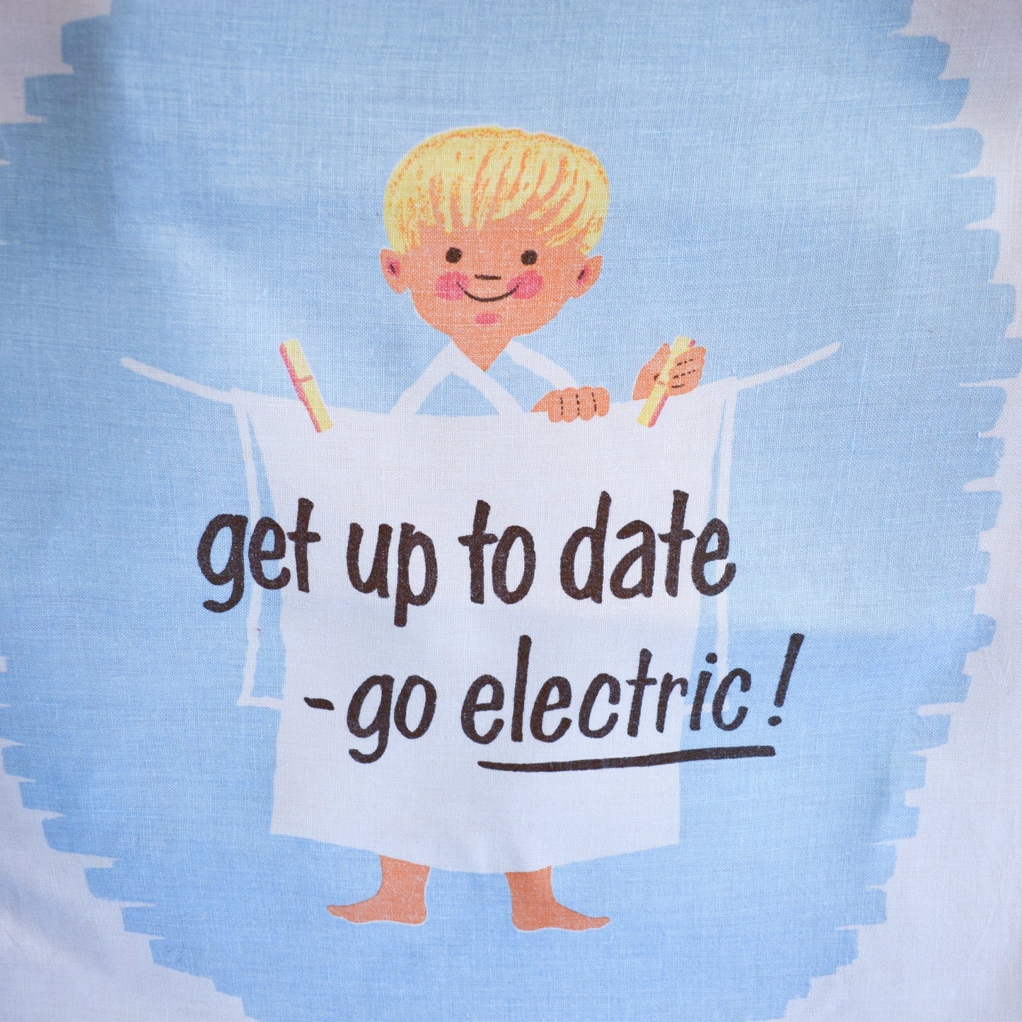 Vintage 1950s Tea Towel - Get Up To Date- Go Electric