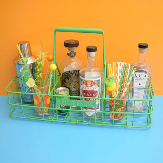 Vintage 1960s Metal Milkman's Bottle Carrier / Bar - Green