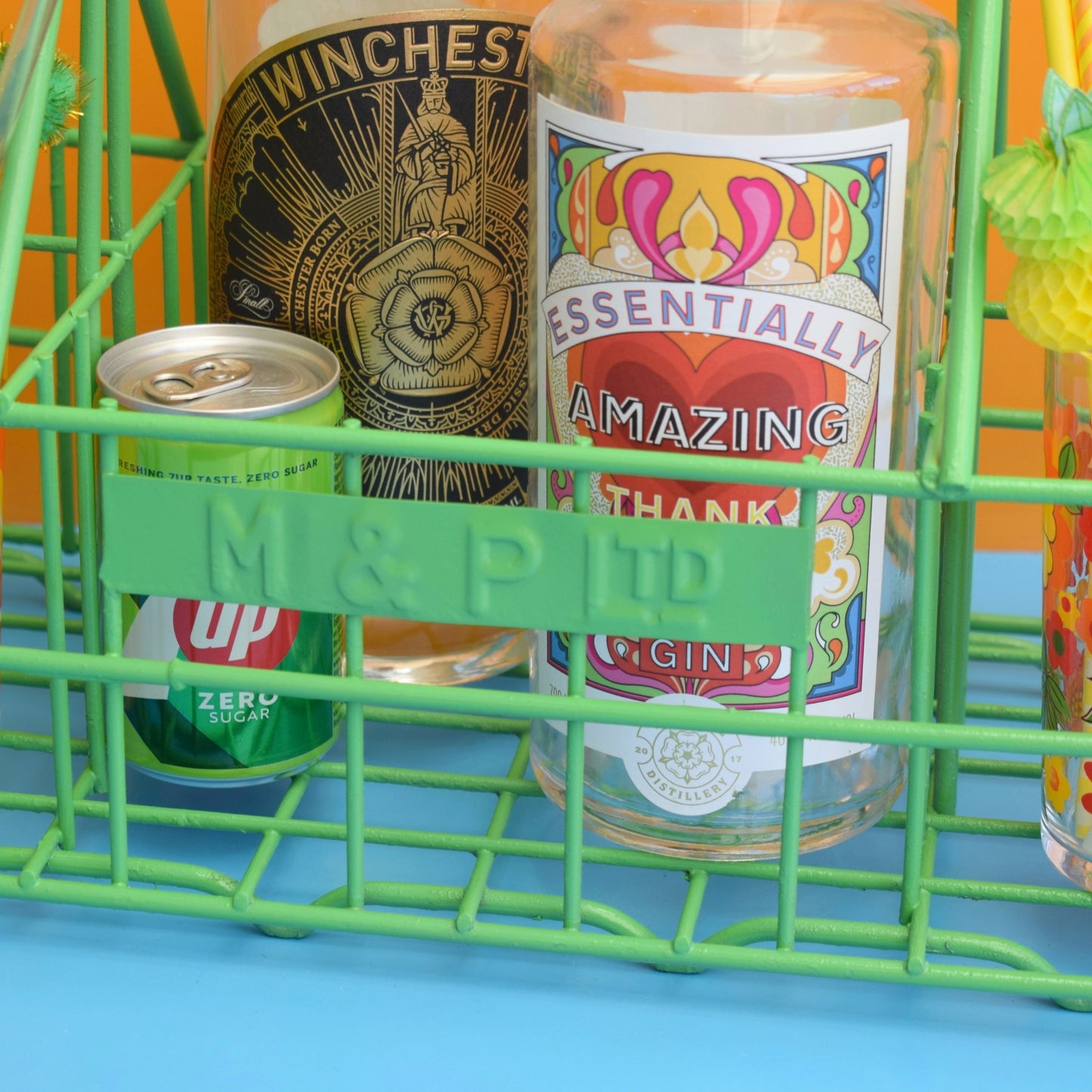 Vintage 1960s Metal Milkman's Bottle Carrier / Bar - Green