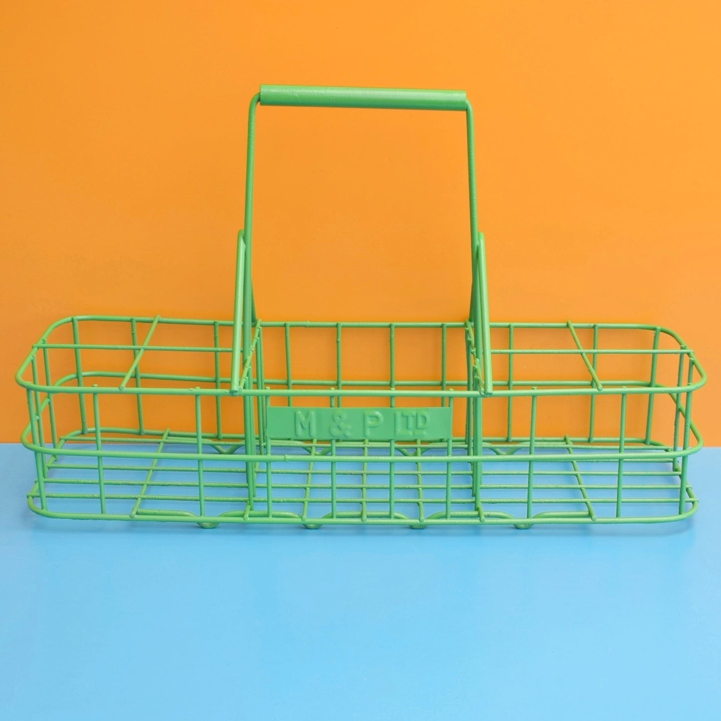 Vintage 1960s Metal Milkman's Bottle Carrier / Bar - Green