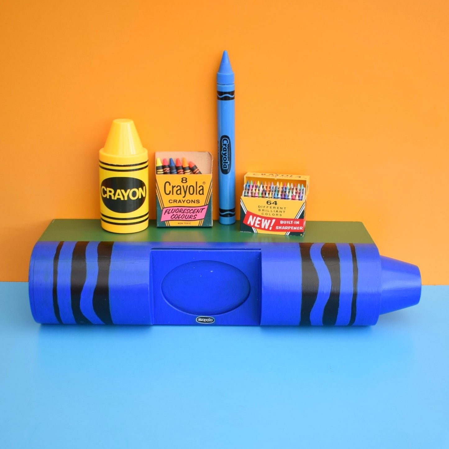 Vintage 1990s Crayon Shelf - Pop Art - USA - Blue Crayola