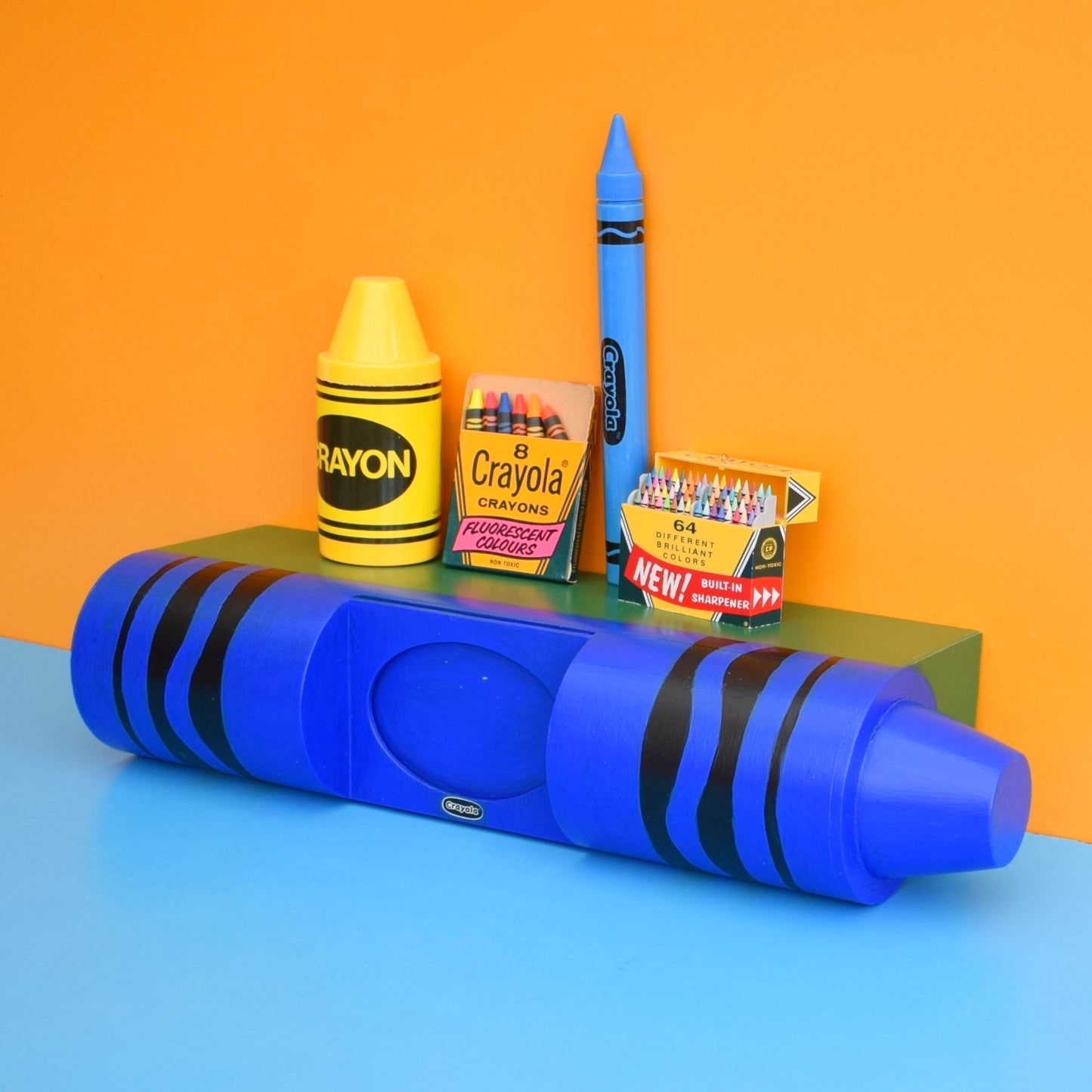 Vintage 1990s Crayon Shelf - Pop Art - USA - Blue Crayola