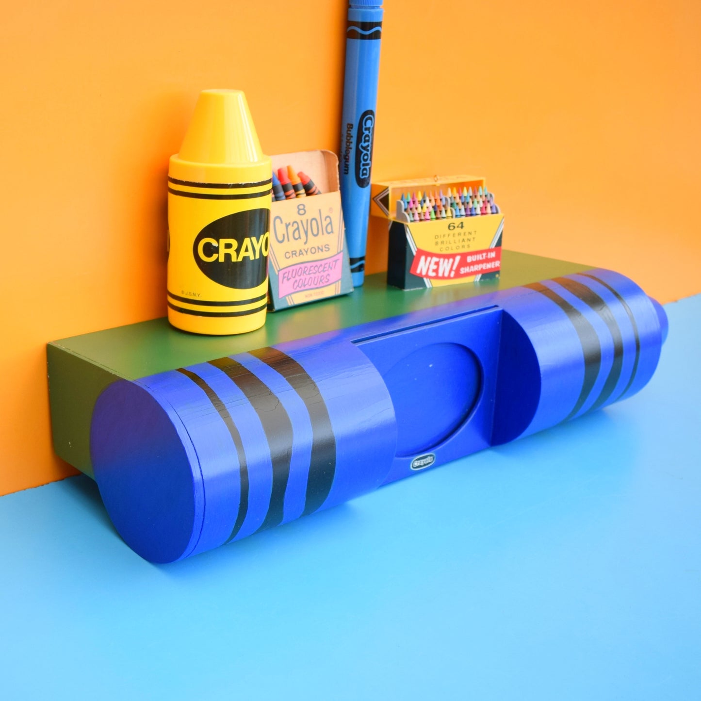 Vintage 1990s Crayon Shelf - Pop Art - USA - Blue Crayola