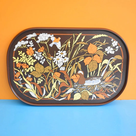 Vintage 1970s Melamine M&S Tray - Orange & Brown Ducks