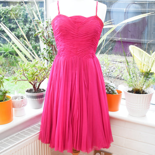 Vintage 1950s silk prom dress- Magenta pink sz 12