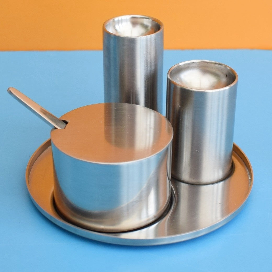 Vintage 1960s Stainless Steel Stelton Cylinda Line Danish Condiment Set
