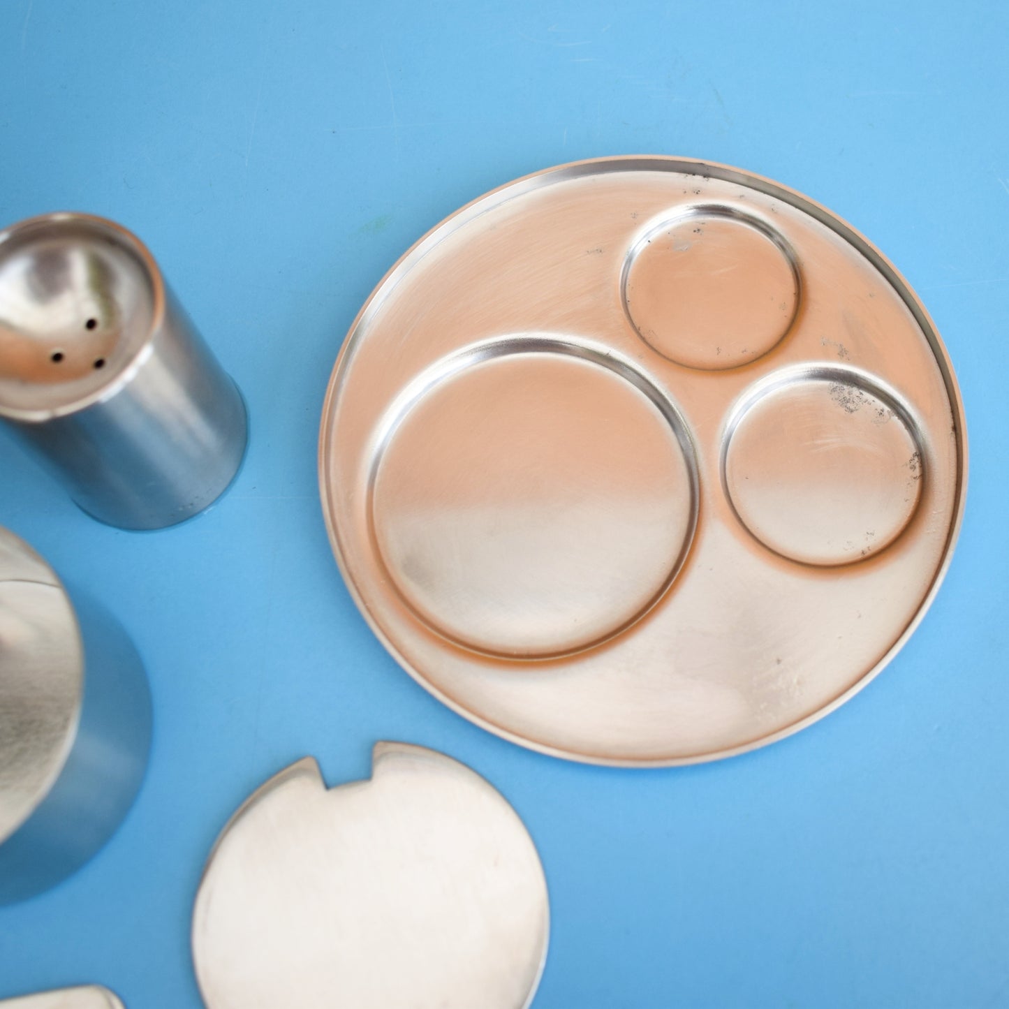 Vintage 1960s Stainless Steel Stelton Cylinda Line Danish Condiment Set