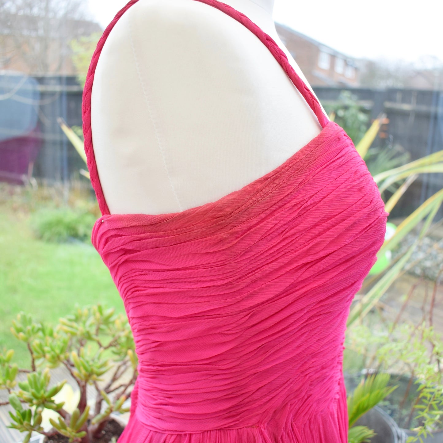 Vintage 1950s silk prom dress- Magenta pink sz 12