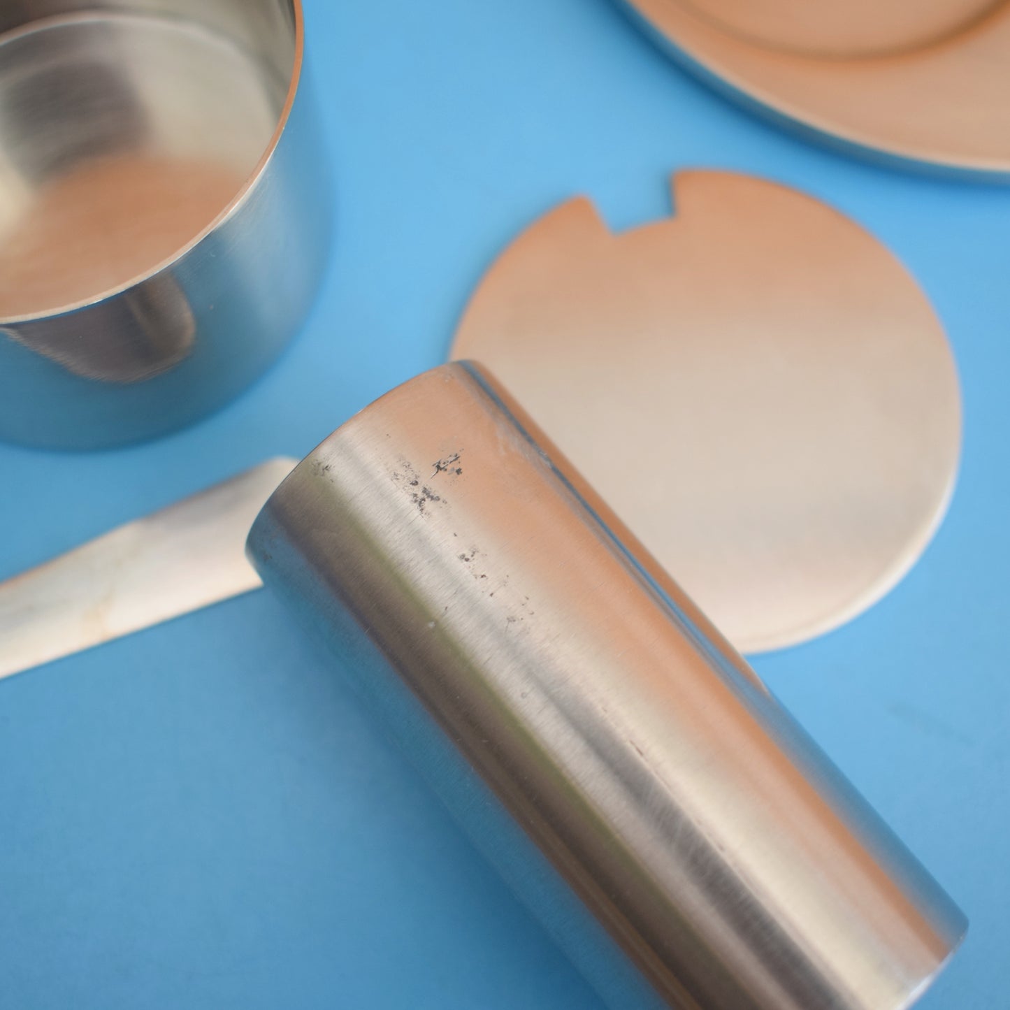 Vintage 1960s Stainless Steel Stelton Cylinda Line Danish Condiment Set