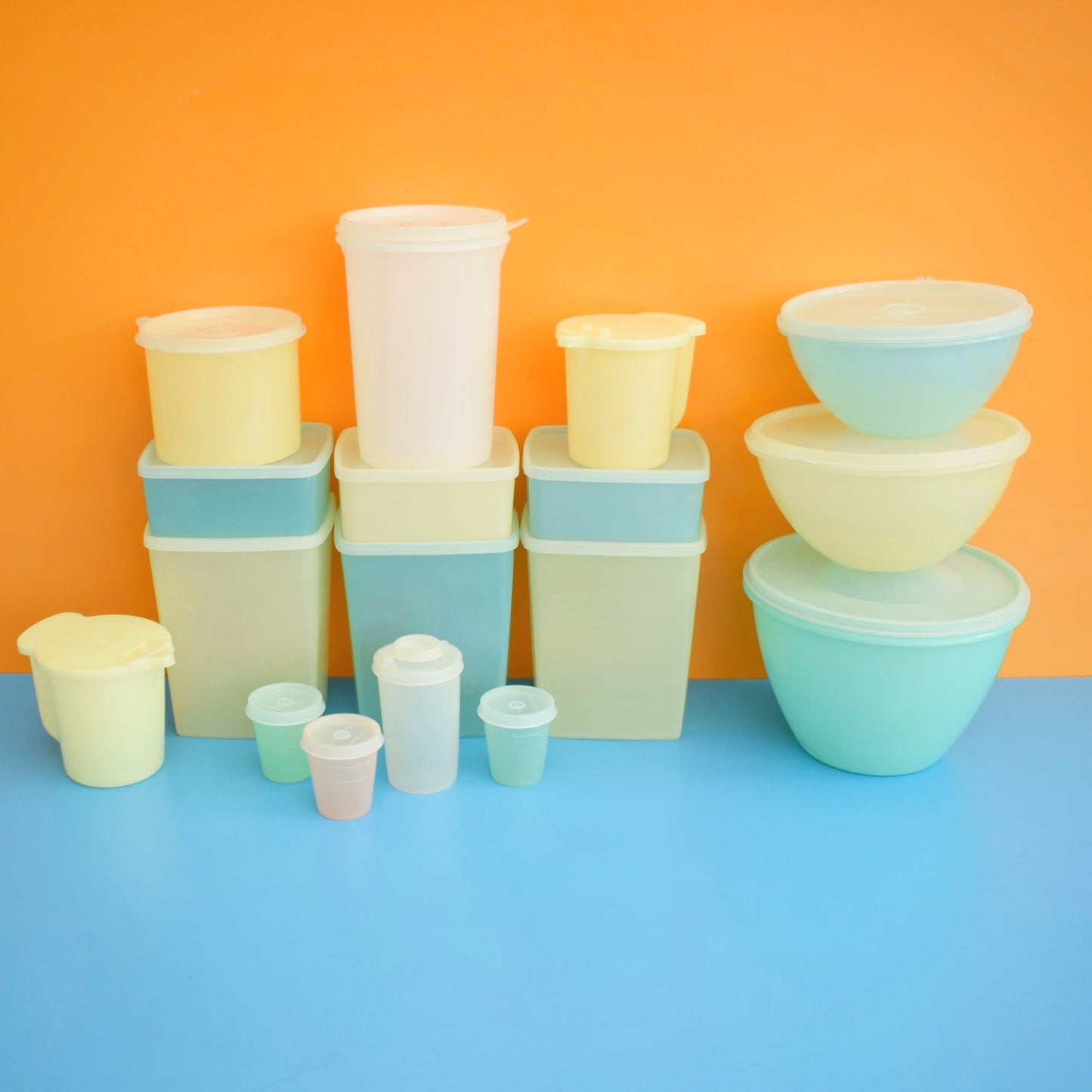 Vintage 1960s Plastic Tupperware Lidded Containers - Pastel Colours