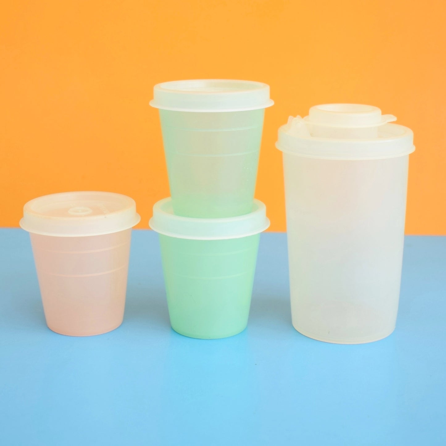 Vintage 1960s Plastic Tupperware Lidded Containers - Pastel Colours
