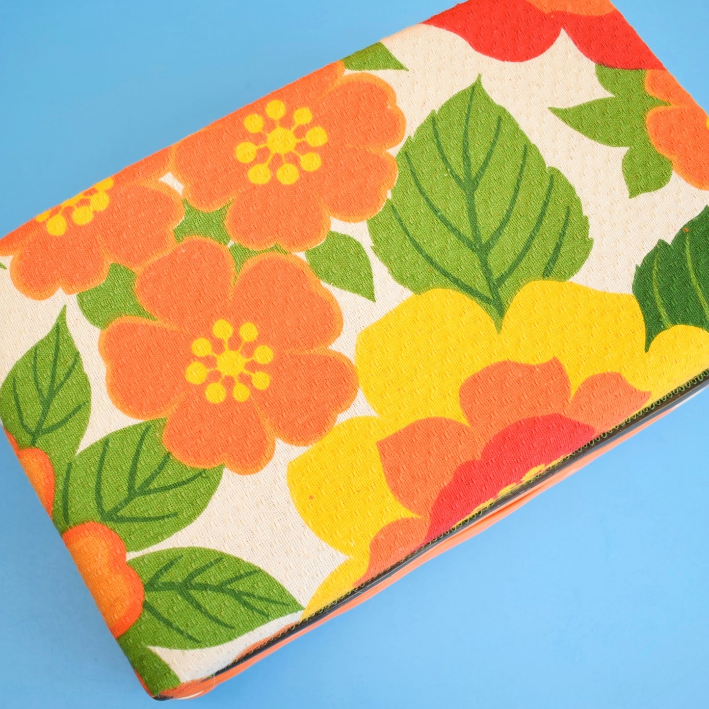 Vintage 1960s Sewing / Hobby Box - Flower Fabric- Orange