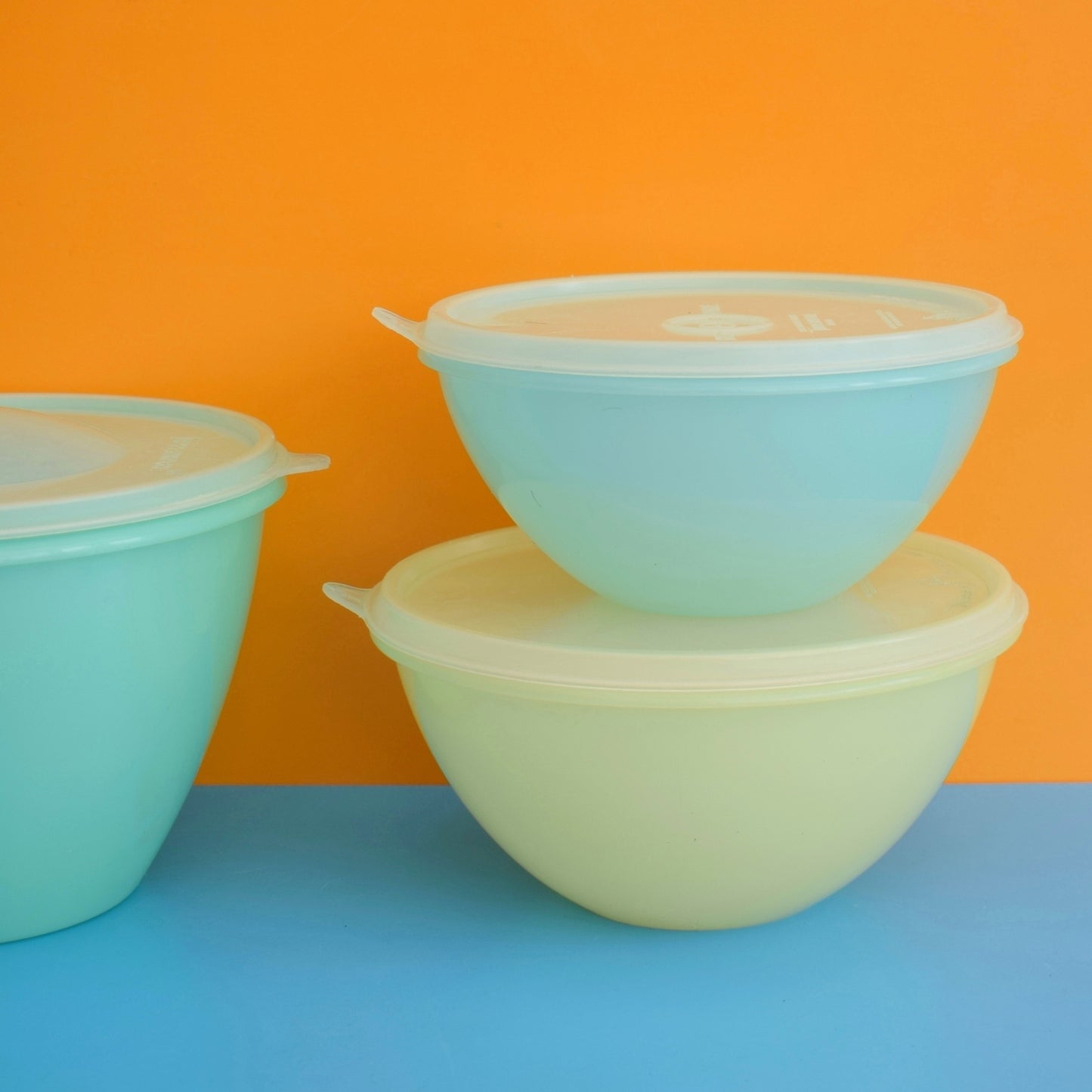Vintage 1960s Plastic Tupperware Lidded Containers - Pastel Colours