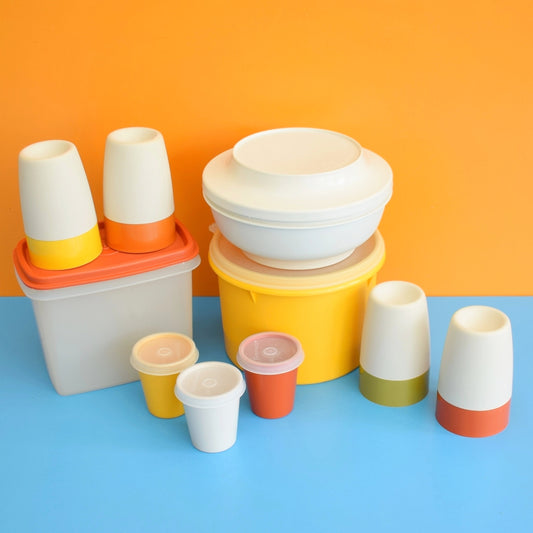 Vintage 1970s Tupperware Containers - Red/ Orange / Yellow / Green / Cream
