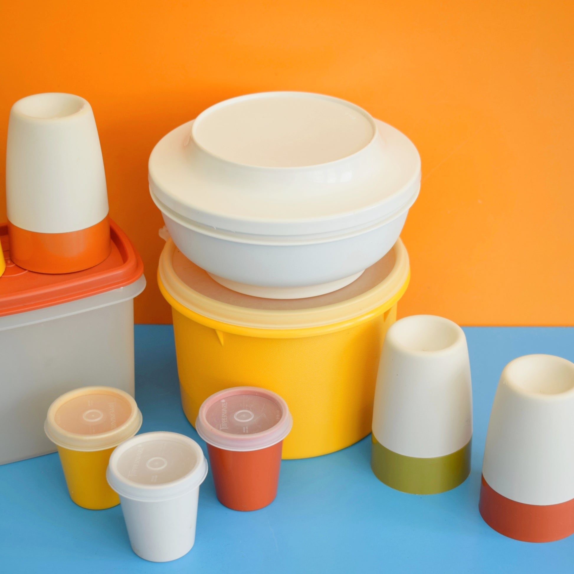 Vintage 1970s Tupperware Containers - Red/ Orange / Yellow / Green / Cream by Pineapple Retro