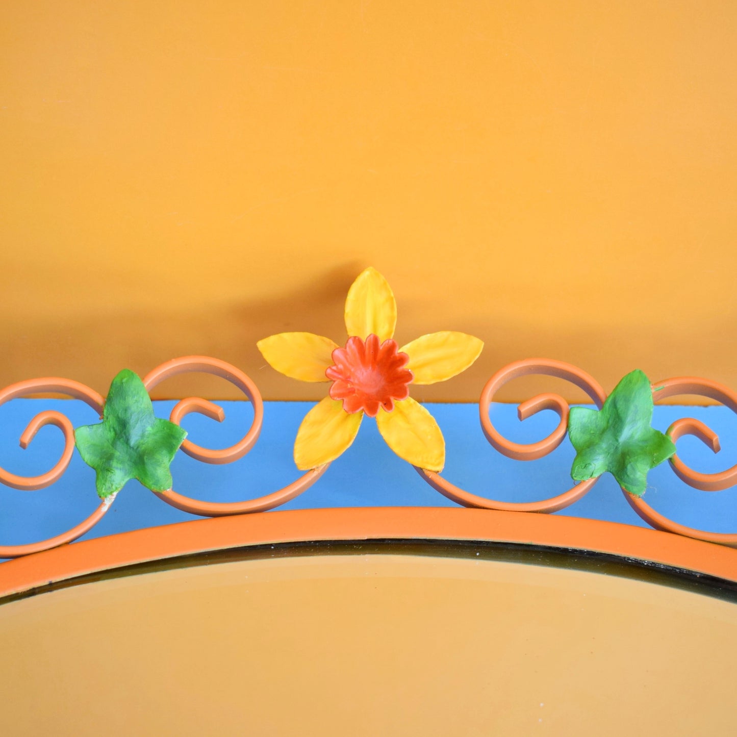 Vintage 1960s Oval Flower Mirror - Yellow & Orange Daffodils