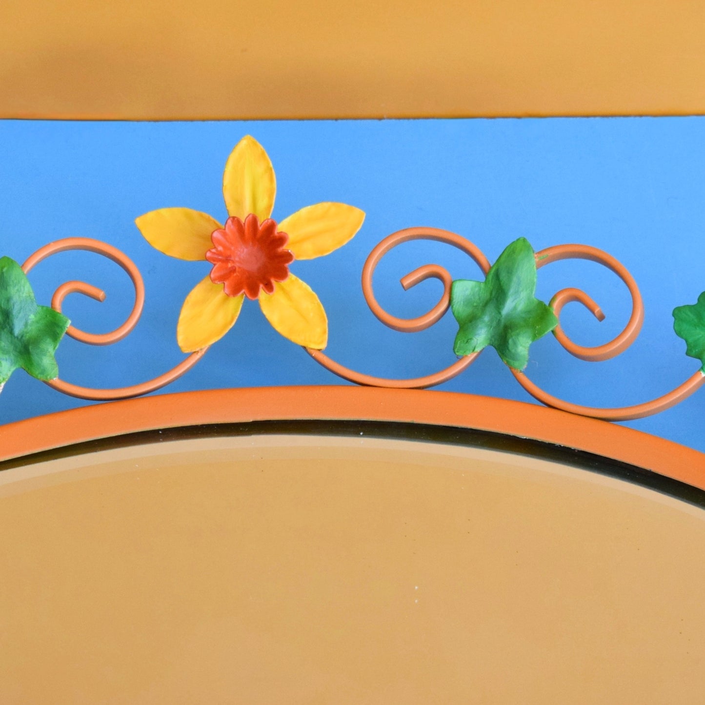 Vintage 1960s Oval Flower Mirror - Yellow & Orange Daffodils