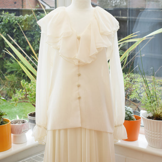 Vintage 1980s Top / Skirt - Frank Usher - Cream