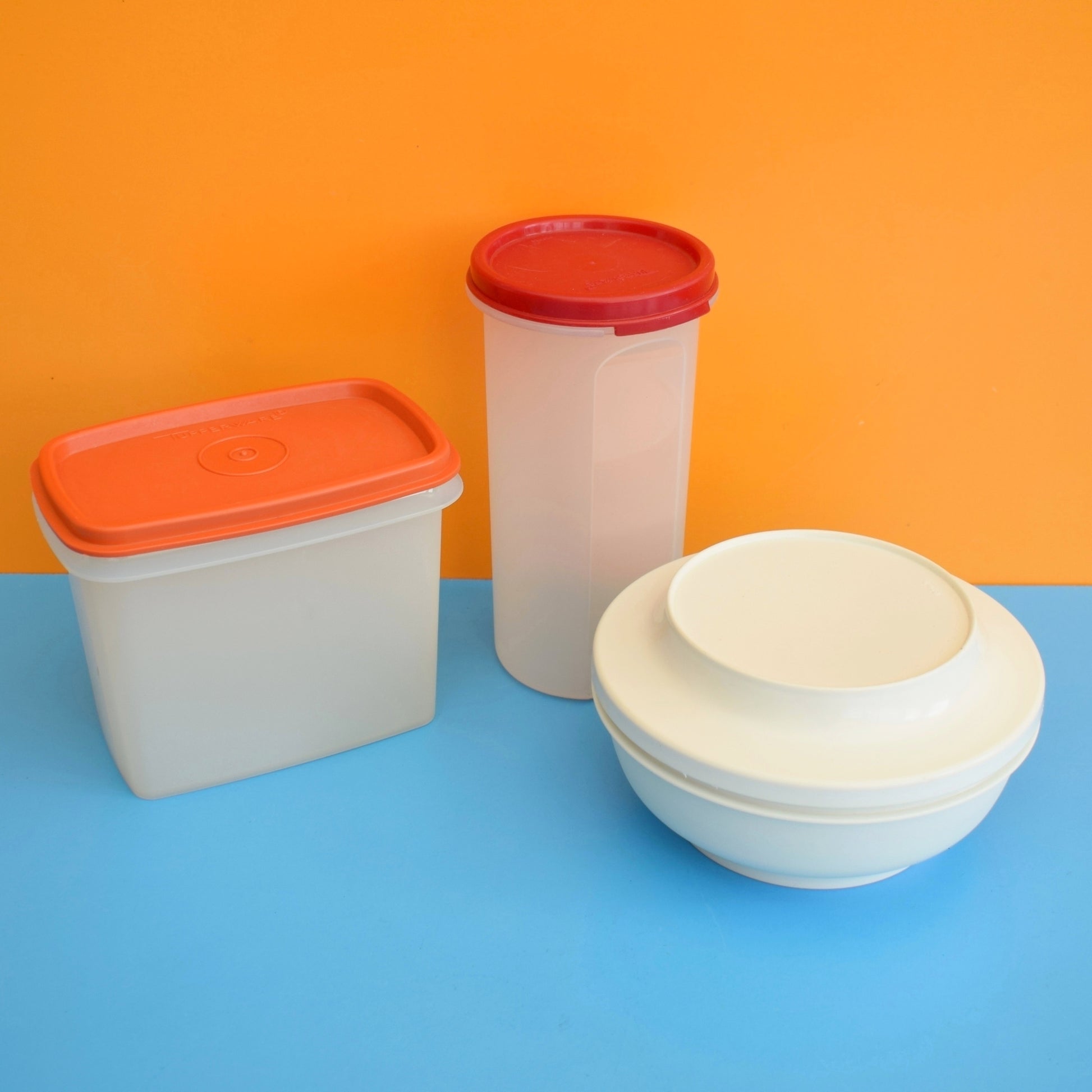 Vintage 1970s Tupperware Containers - Red/ Orange / Yellow / Green / Cream by Pineapple Retro