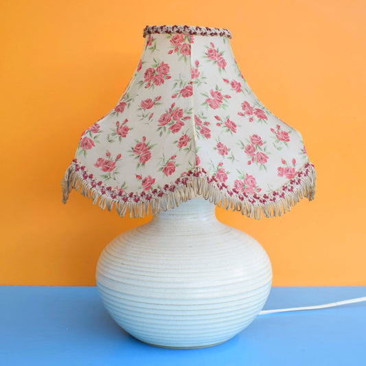 Vintage 1960s Pottery Lamp & Floral Rose Shade