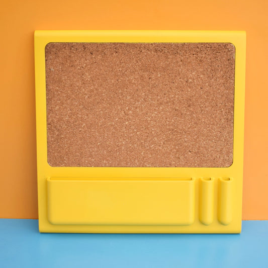 Vintage 1980s Plastic & Cork Notice Board - Habitat - Yellow