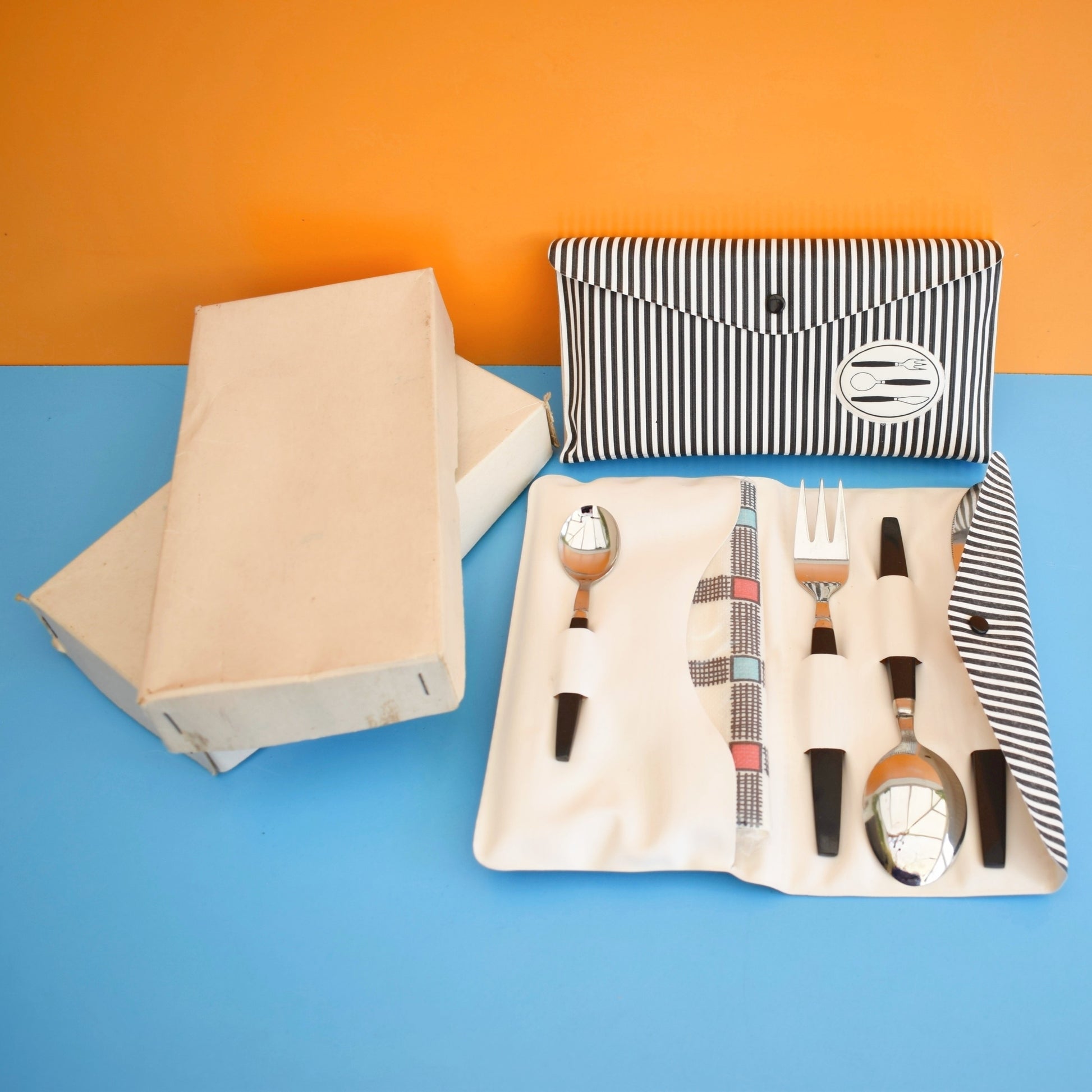 Vintage 1960s Cutlery Set Rolls - Vinyl Case & Original Napkins by Vintage