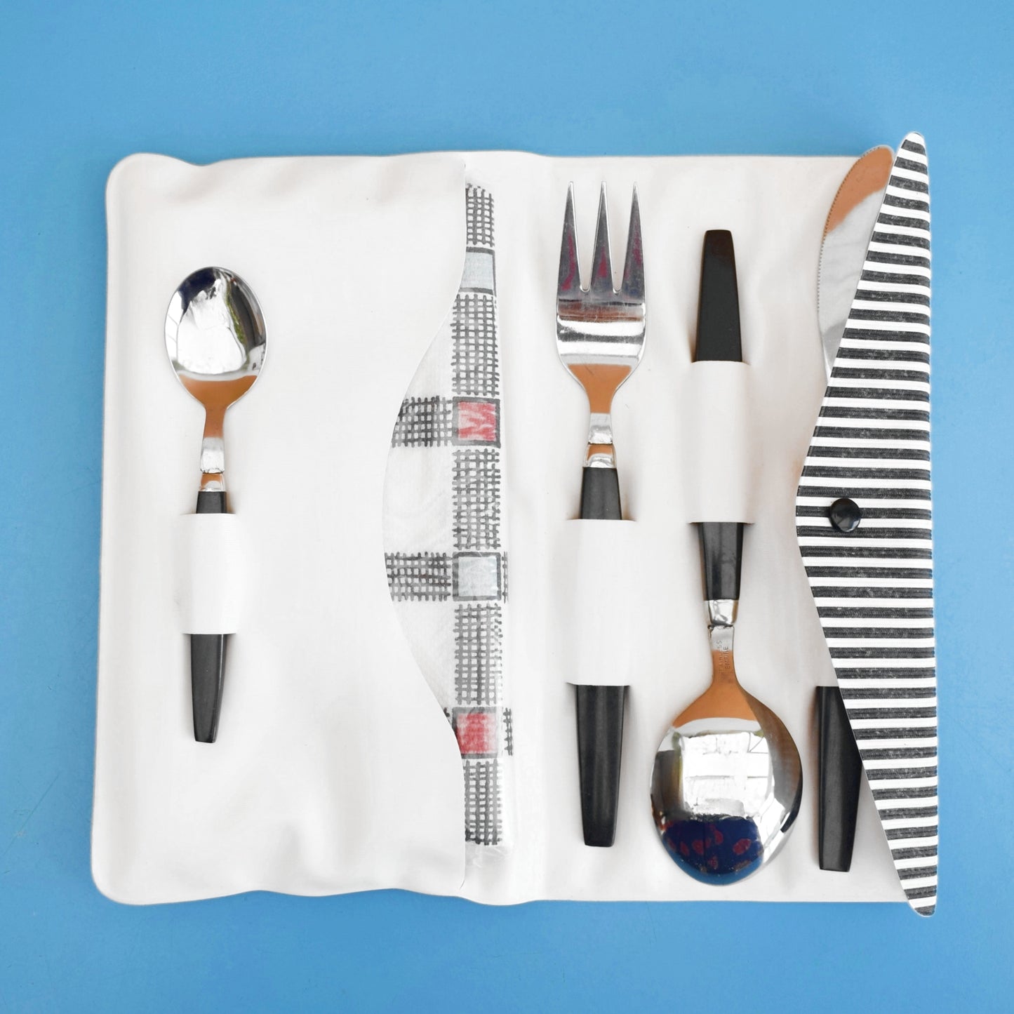 Vintage 1960s Cutlery Set Rolls - Vinyl Case & Original Napkins by Vintage