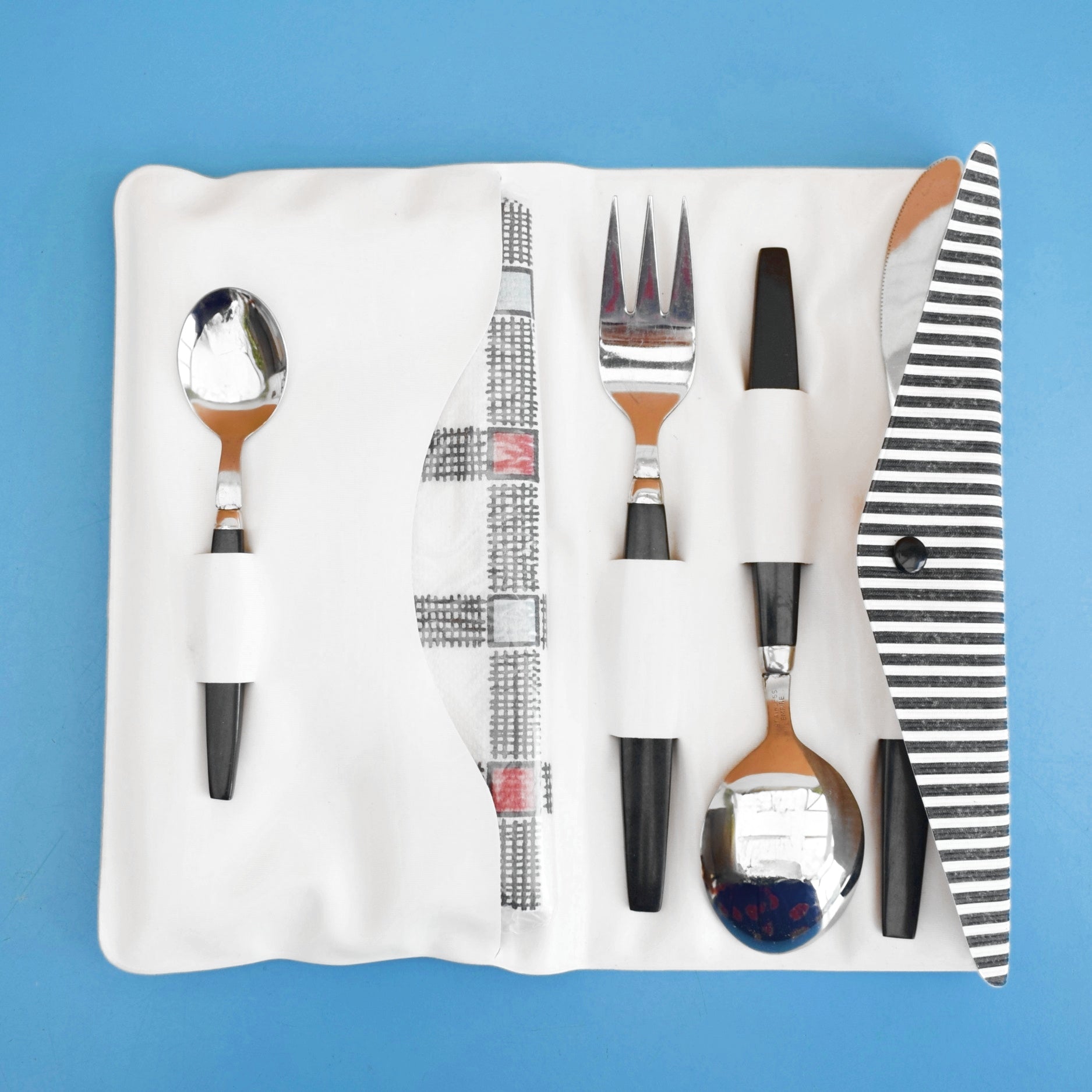 Vintage 1960s Cutlery Set Rolls - Vinyl Case & Original Napkins by Vintage