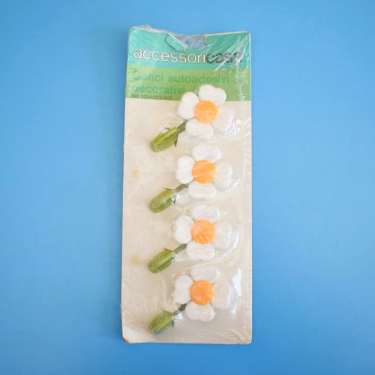 Vintage 1970s Plastic Flower Power Daisy Hooks - Unused by Pineapple Retro