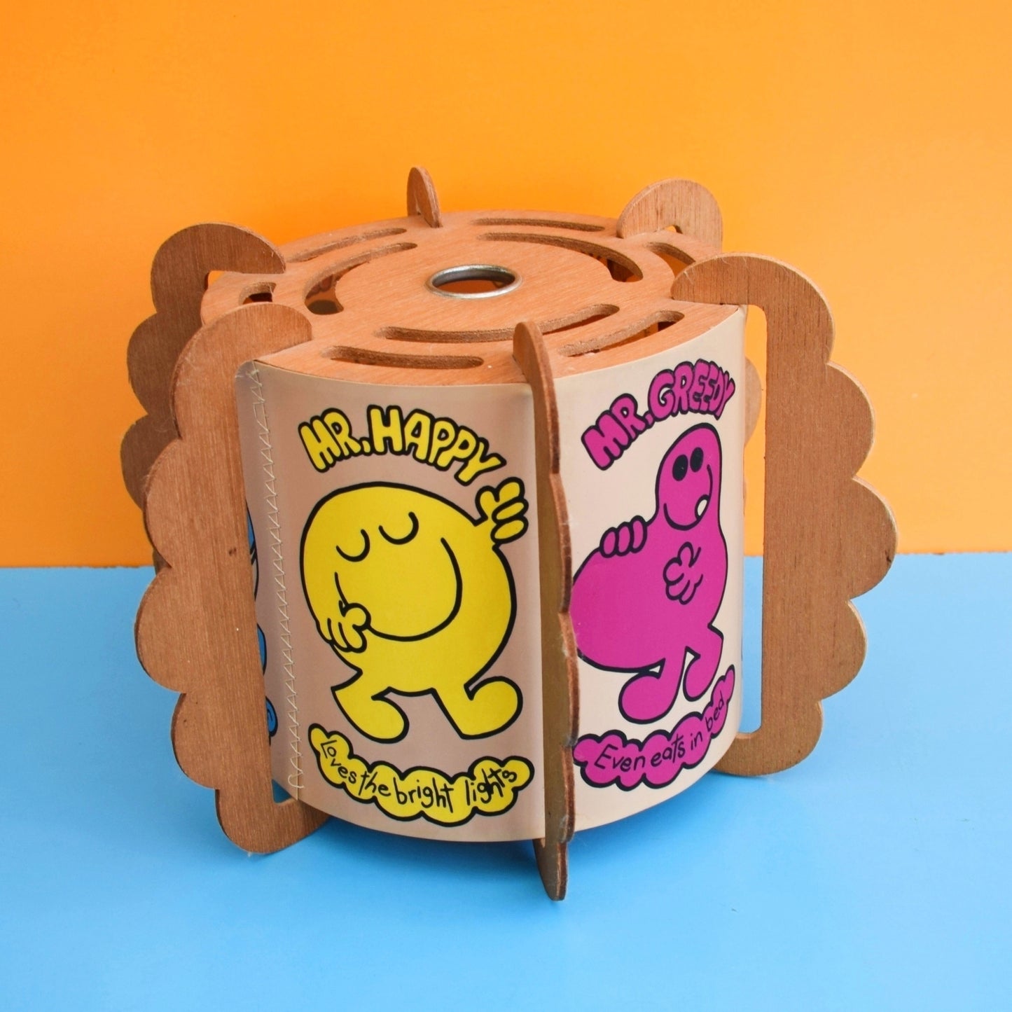 Vintage 1970s Plywood Light Fitting / Shade - Mr Men .