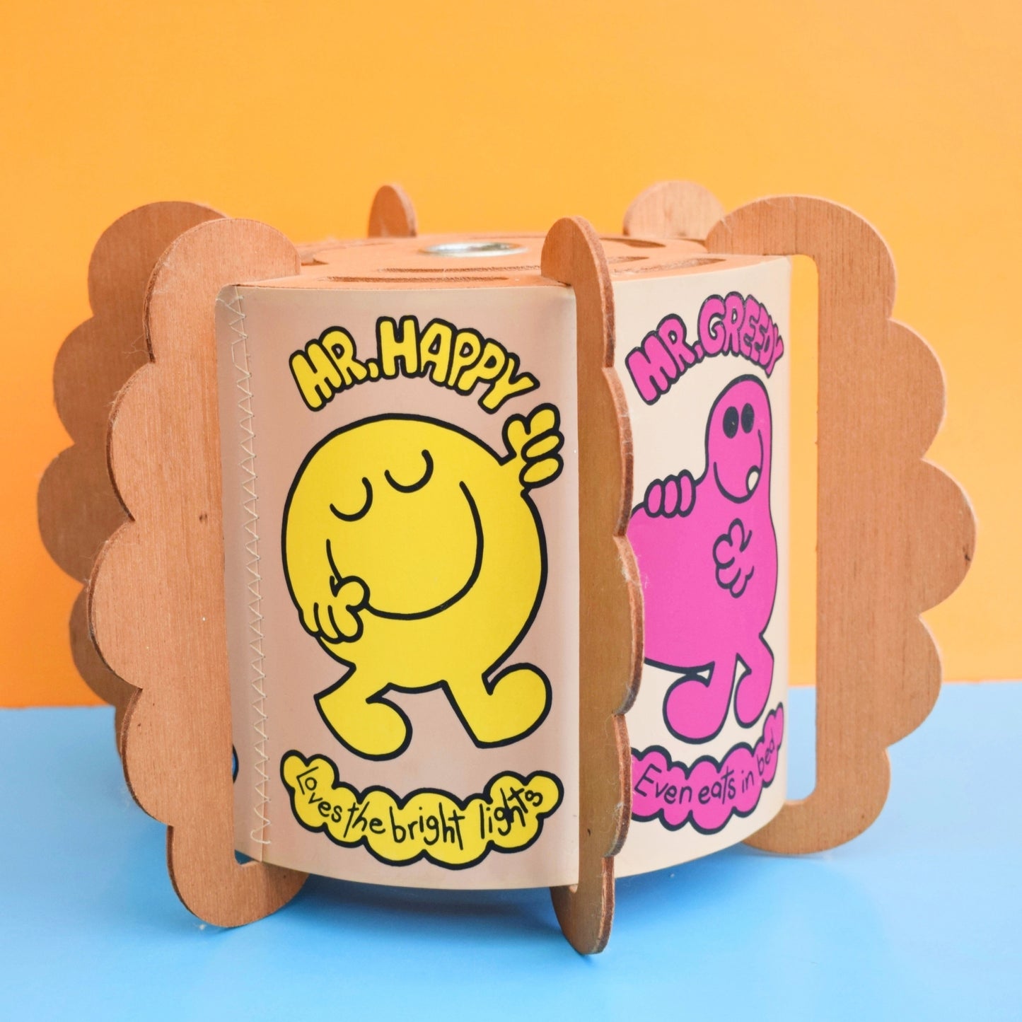 Vintage 1970s Plywood Light Fitting / Shade - Mr Men .