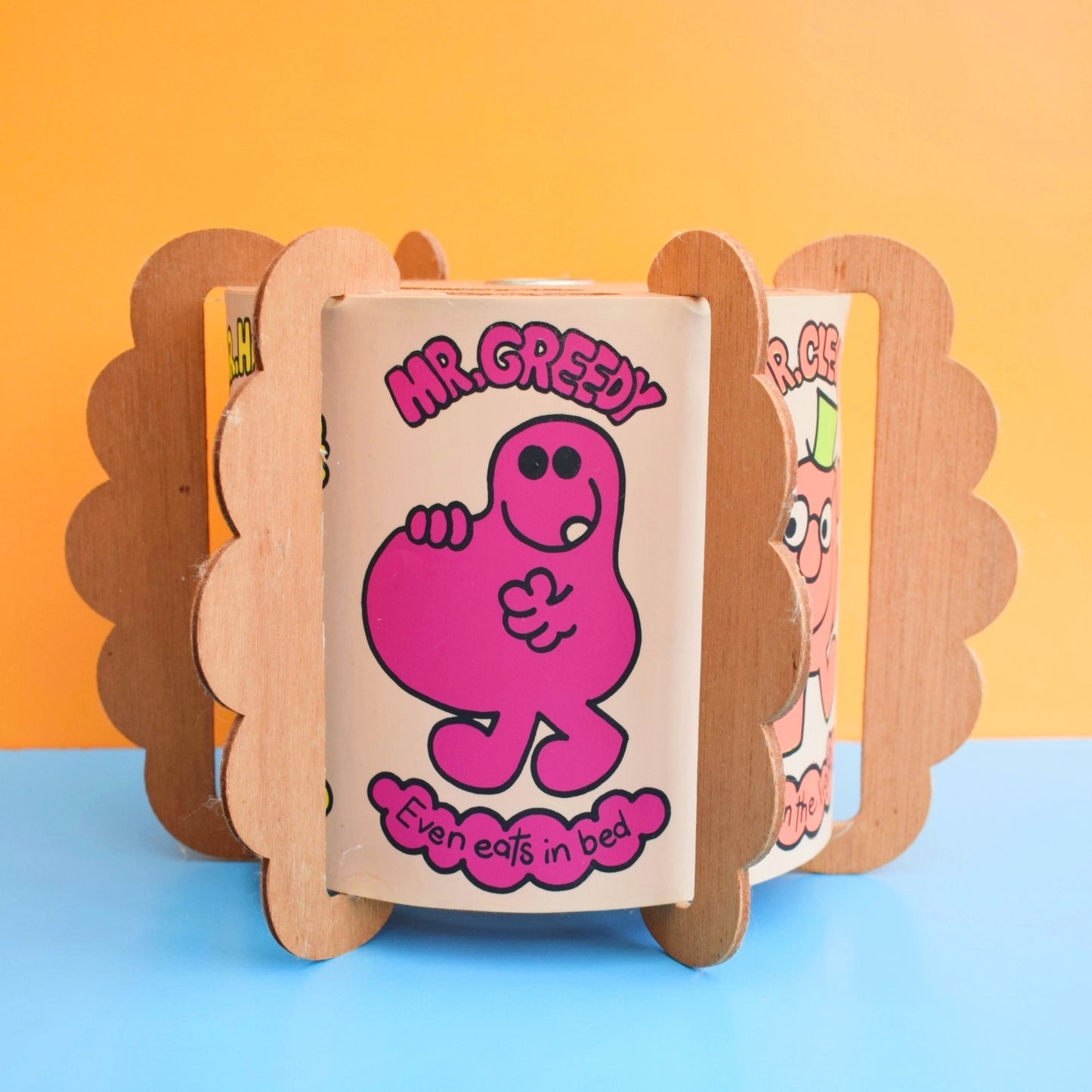 Vintage 1970s Plywood Light Fitting / Shade - Mr Men .