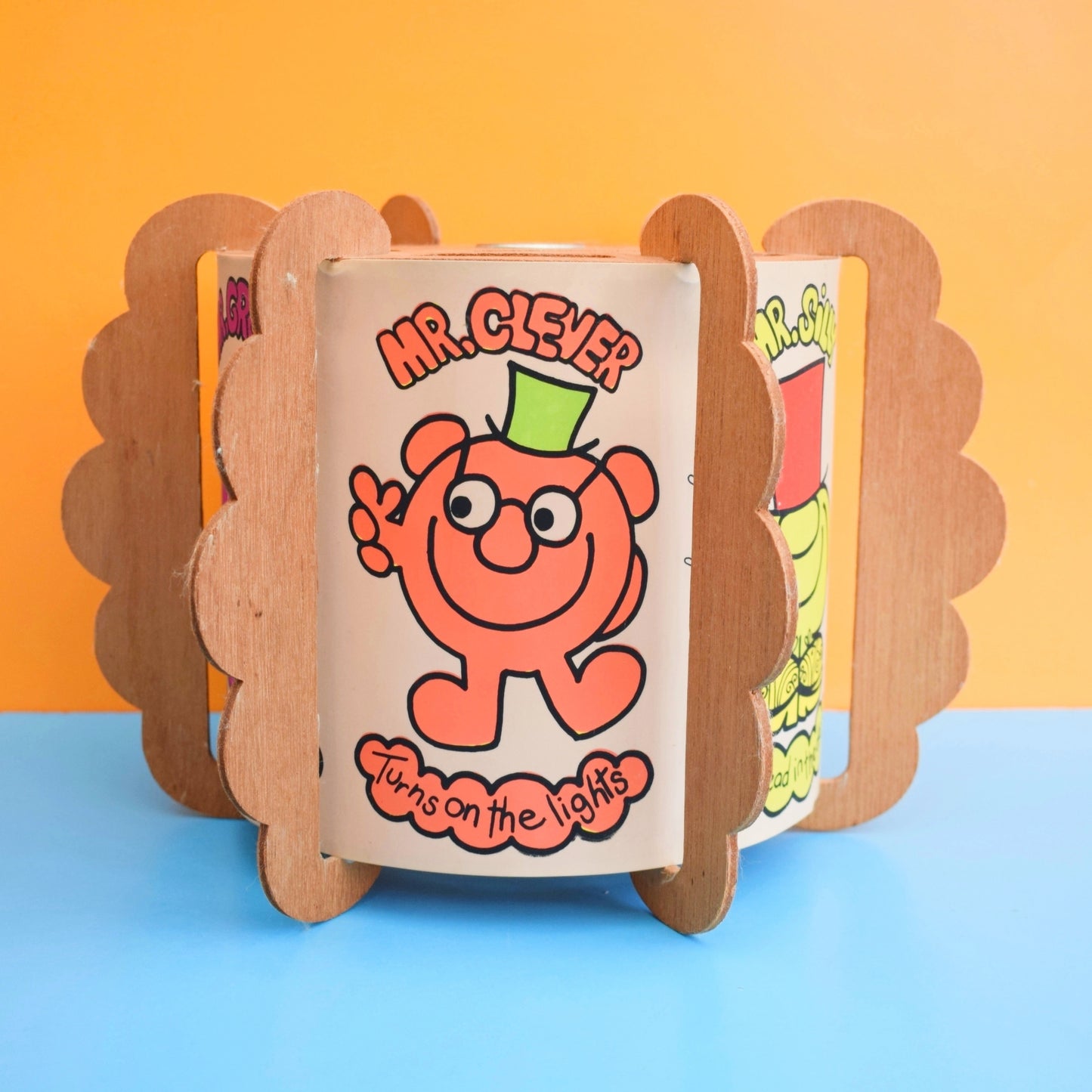 Vintage 1970s Plywood Light Fitting / Shade - Mr Men .