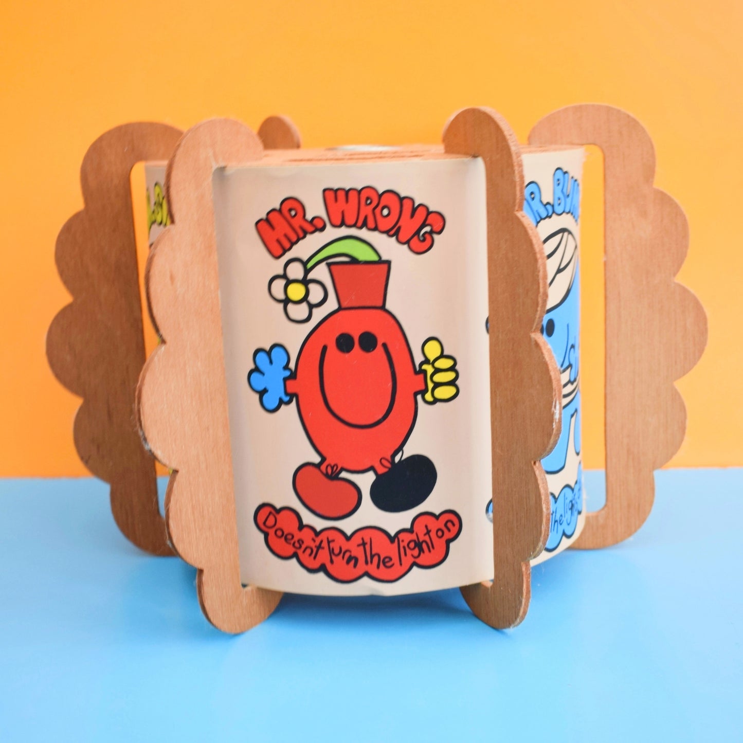 Vintage 1970s Plywood Light Fitting / Shade - Mr Men .