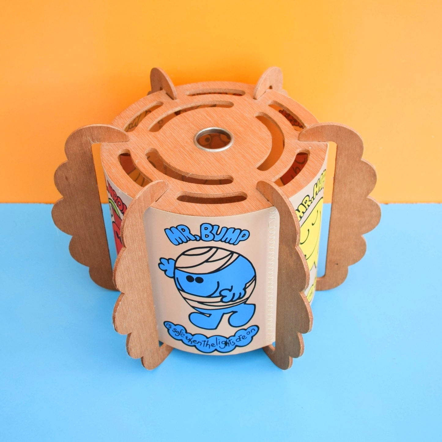 Vintage 1970s Plywood Light Fitting / Shade - Mr Men .