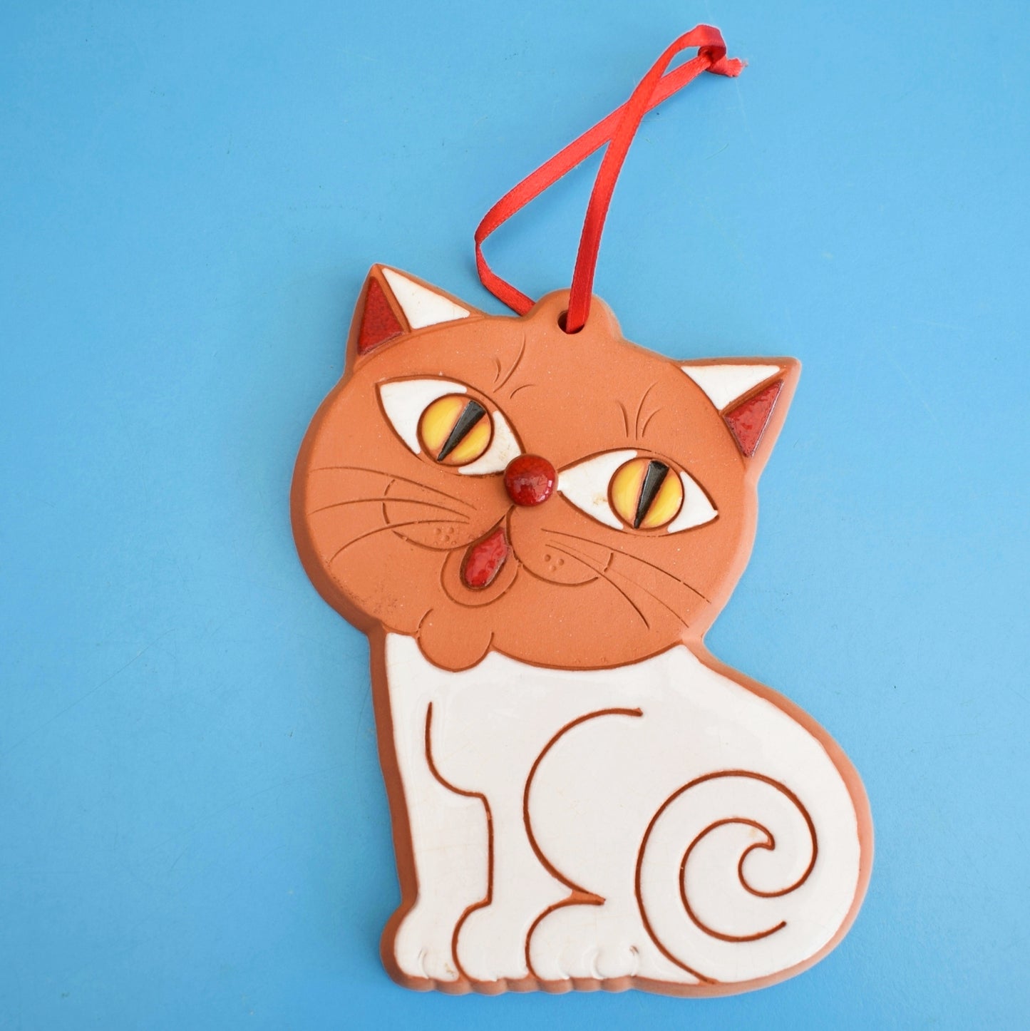 Vintage 1970s Ceramic / Terracotta Wall Hanging - Cat