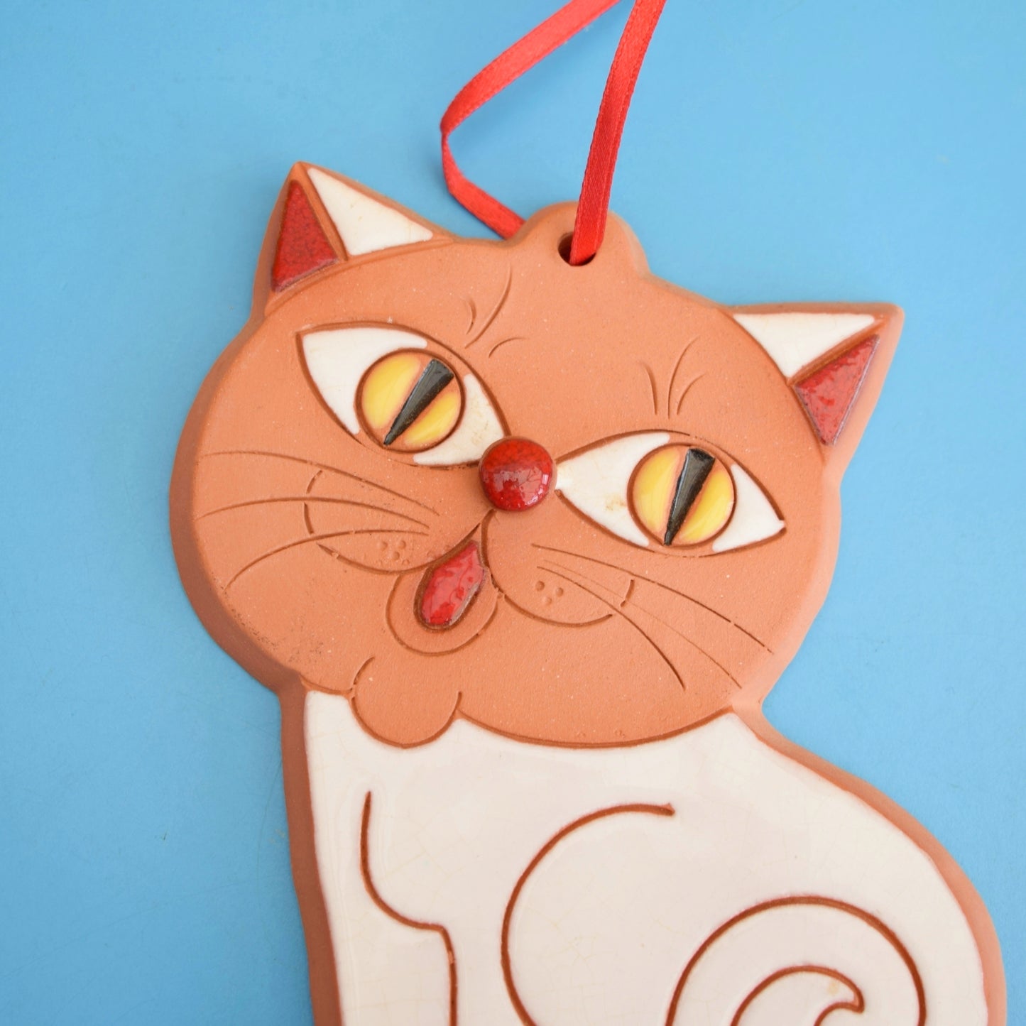 Vintage 1970s Ceramic / Terracotta Wall Hanging - Cat