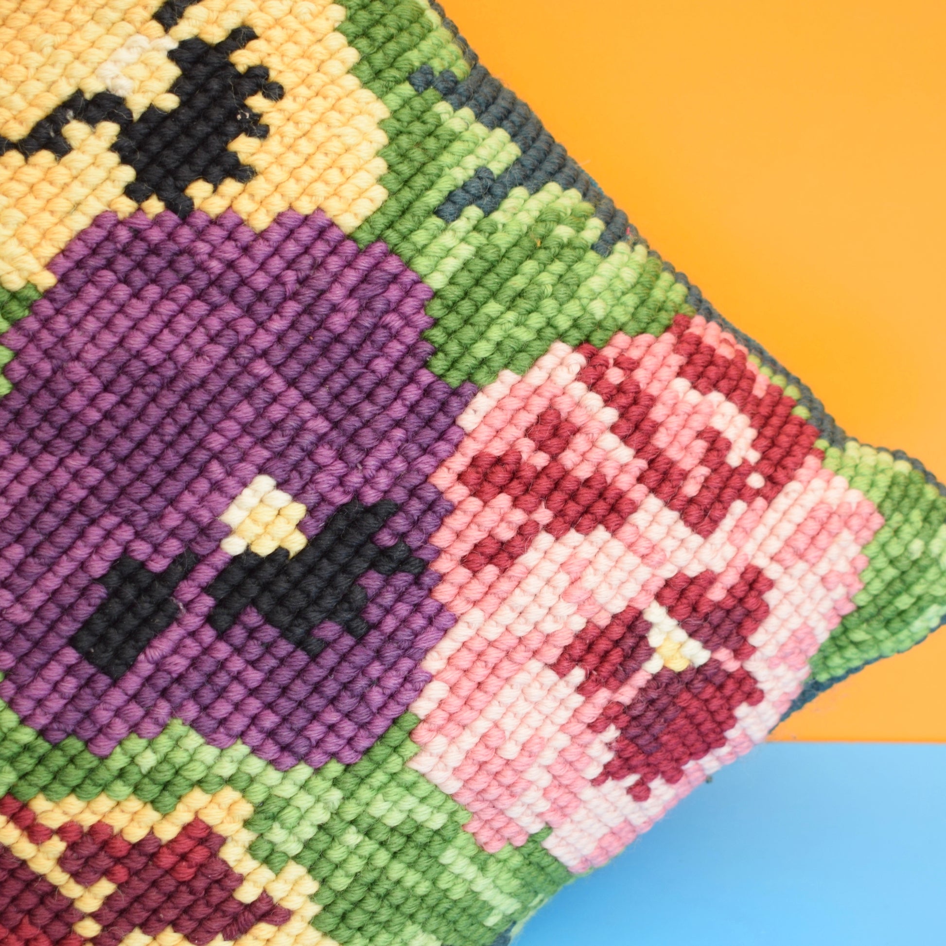 Vintage 1960s Tapestry Cushion - Beautiful Pansy Design by Vintage