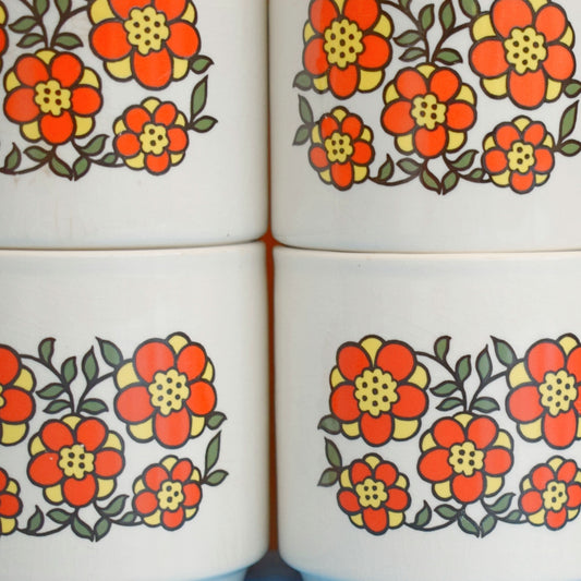 Vintage 1960s Taunton Vale Mugs - Flower Power - Orange x4