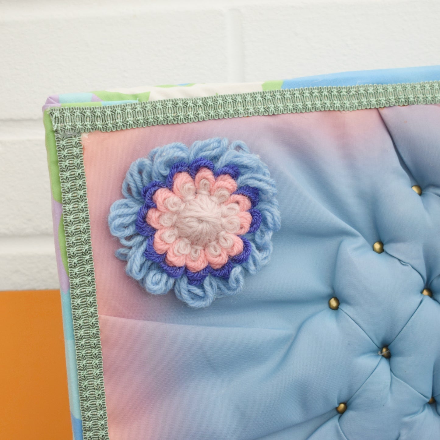 Vintage 1960s Sewing / Hobby Box - Green, Blue & Lilac Fabric